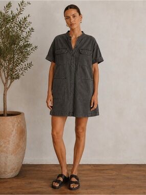 SOEUR Unique Mini Dress Charcoal Gray Utility Pocket Relaxed Cotton 38 US Size 6